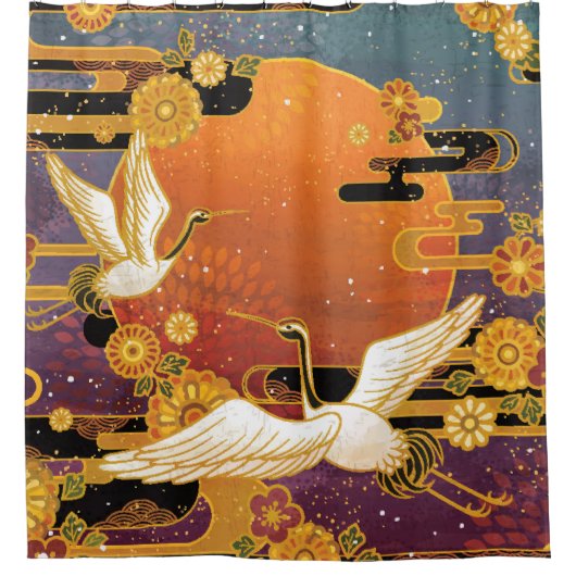 Kraanvogel Chrysanthemum Japans Patroon Douchegordijn (Voorkant)