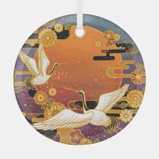 Kraanvogel Chrysanthemum Japans Patroon Glas Ornament (Voorkant)