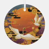 Kraanvogel Chrysanthemum Japans Patroon Glas Ornament (Achterkant)