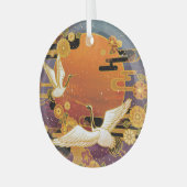 Kraanvogel Chrysanthemum Japans Patroon Glas Ornament (Voorkant links)