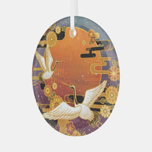 Kraanvogel Chrysanthemum Japans Patroon Glas Ornament (Voorkant links)