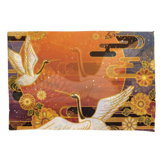 Kraanvogel Chrysanthemum Japans Patroon Kussensloop (Voorkant)