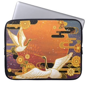 Kraanvogel Chrysanthemum Japans Patroon Laptop Sleeve