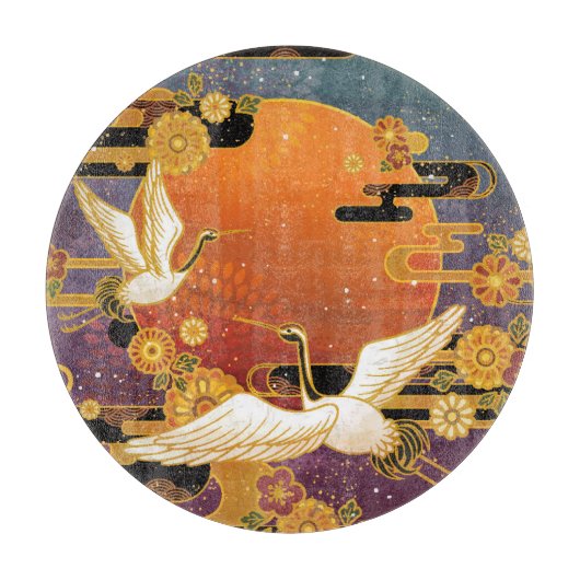 Kraanvogel Chrysanthemum Japans Patroon Snijplank (Voorkant)