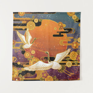 Kraanvogel Chrysanthemum Japans Patroon Wandkleed
