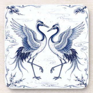 Kraanvogel Dans Japanse Imari Ware Stijl Blauw Wit Bier Onderzetter