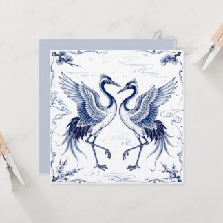 Kraanvogel Dans Japanse Imari Ware Stijl Blauw Wit Kaart