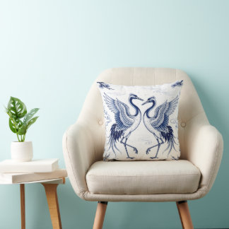 Kraanvogel Dans Japanse Imari Ware Stijl Blauw Wit Kussen