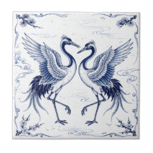 Kraanvogel Dans Japanse Imari Ware Stijl Blauw Wit