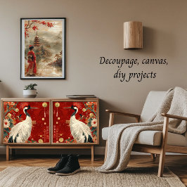 Kraanvogel en dame in Oosterse stijl decoupage Inpakpapier Vel