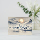 Kraanvogel in het moeras bij zonsondergang Chinese Briefkaart (Staand voorkant)