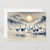 Kraanvogel in het moeras bij zonsondergang Chinese Briefkaart (Voorkant / Achterkant)