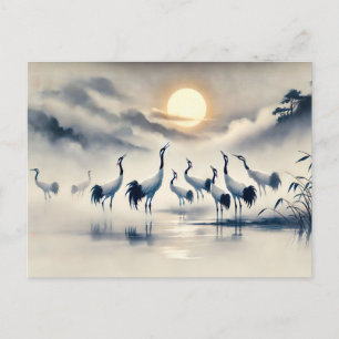 Kraanvogel in het moeras bij zonsondergang Chinese Briefkaart