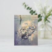 Kraanvogel in regen Waterverf Feestdagenkaart (Staand voorkant)