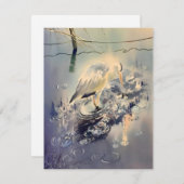 Kraanvogel in regen Waterverf Feestdagenkaart (Voorkant / Achterkant)