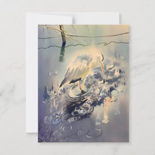 Kraanvogel in regen Waterverf Feestdagenkaart