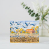 Kraanvogel in rijnveld aquarel havelland feestdagenkaart (Staand voorkant)