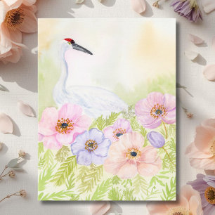  Kraanvogel met Pastelkleuren Anemonen  Briefkaart