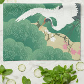 Kraanvogel met pijnboom en kruimelbloesem theedoek (Gevouwen)