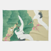 Kraanvogel met pijnboom en kruimelbloesem theedoek (Horizontaal)