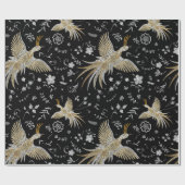 Kraanvogels en Bloemen Patroon Cadeaupapier (Vlak)