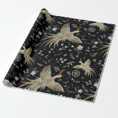 Kraanvogels en Bloemen Patroon Cadeaupapier (Uitgerold)