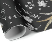 Kraanvogels en Bloemen Patroon Cadeaupapier (Rol Hoek)