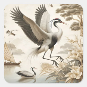  kraanvogels kraanvogelbehang vierkante sticker