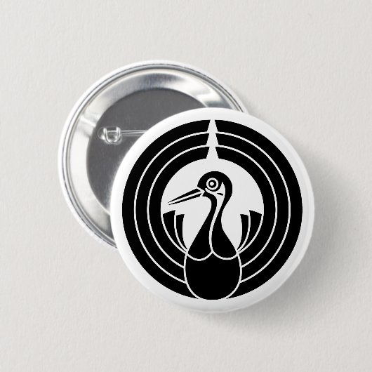 Kraanvormige noshi cirkel ronde button 5,7 cm (Voorkant /achterkant)