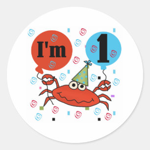 Krab 1e verjaardag ronde sticker