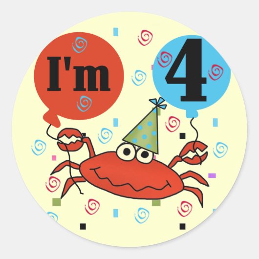 Krab 4e verjaardag Tshirts en geschenken Ronde Sticker (Voorkant)
