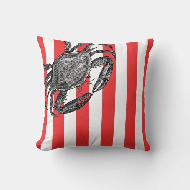 Krab Aquatic Animal Print Stripe Kussen (Voorkant)