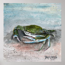 krab babyblauw strand vierkant modern kunstschilde