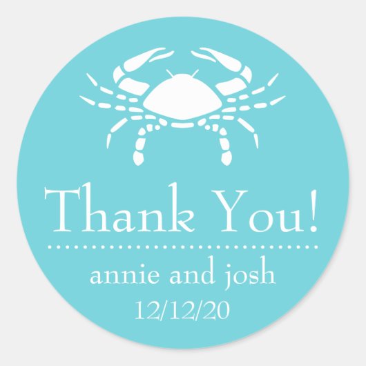Krab bedanklabels (Blauwgroen) Ronde Sticker (Voorkant)