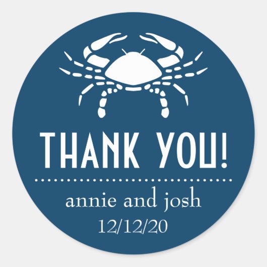 Krab bedanklabels (marineblauw) ronde sticker (Voorkant)