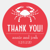 Krab bedanklabels (rood) ronde sticker (Voorkant)