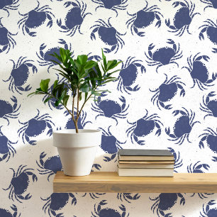 Krab Blauw en Wit Kustpatroon Behang
