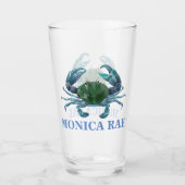 Krab Blauwe Schaaldier Monogram naam Glas (Voorkant)