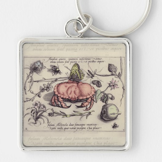 Krab Botanische Insect Bloem Illustratie Sleutelhanger (Voorkant)