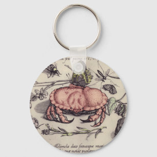 Krab Botanische Insect Bloem Illustratie Sleutelhanger
