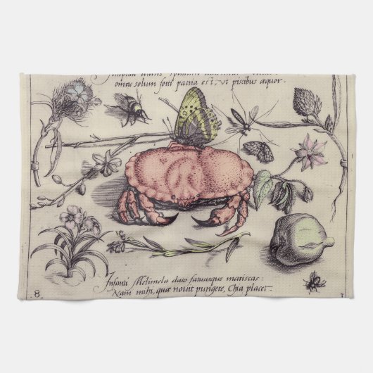 Krab Botanische Insect Bloem Illustratie Theedoek (Horizontaal)