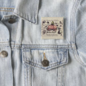 Krab Botanische Insect Bloem Illustratie Vierkante Button 5,1 Cm (In situ)