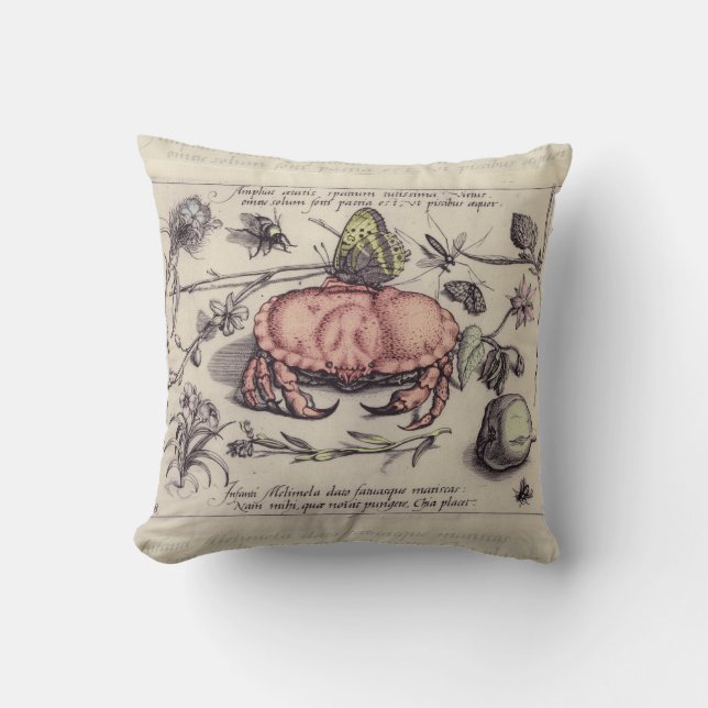 Krab Botanische Insecten Bloem Illustratie Kussen (Voorkant)