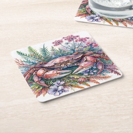 krab-botanische Waterverf Kartonnen Onderzetters (Schuin)