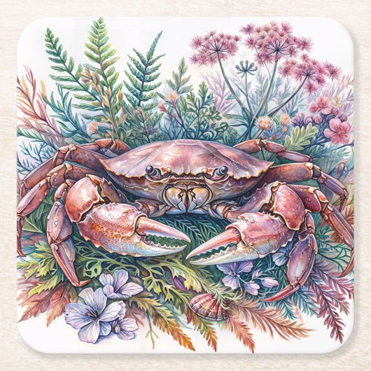 krab-botanische Waterverf Kartonnen Onderzetters (Voorkant)