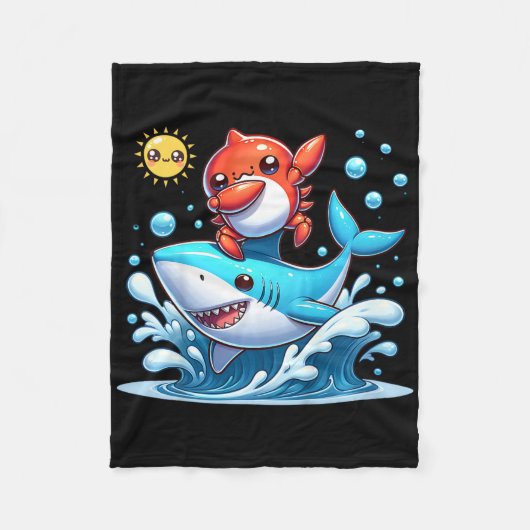 Krab Dabben Surft op Haifijn Ruggen Oceaan Golf Zo Fleece Deken (Voorkant)