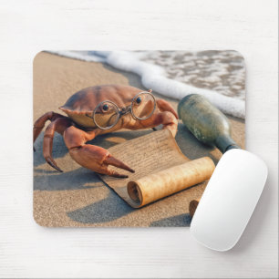 Krab die een bericht leest op een strand muismat