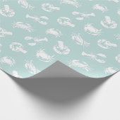 Krab en kreeft Bord Blauw Zeevruchten Patroon Cadeaupapier (Hoek)