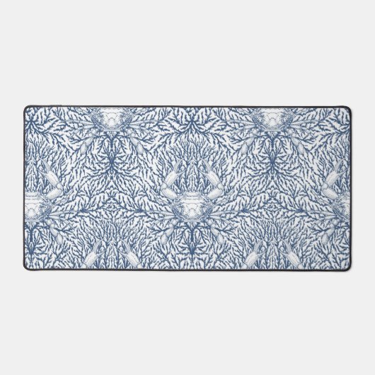 Krab en zee wiet in wit en marineblauw bureaumat (Voorkant)