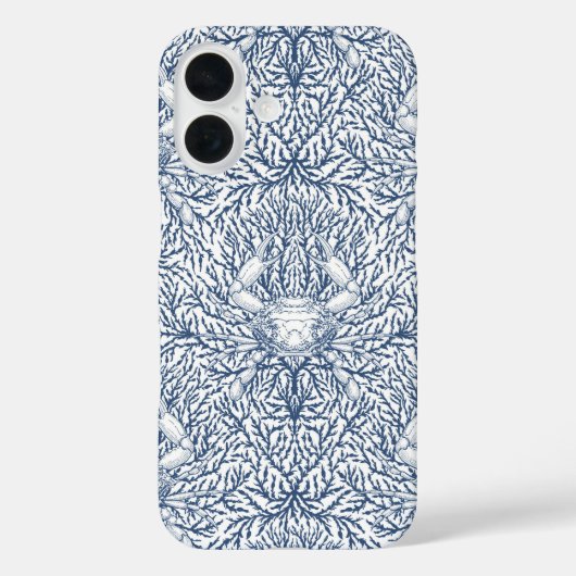 Krab en zee wiet in wit en marineblauw Case-Mate iPhone case (Achterkant)